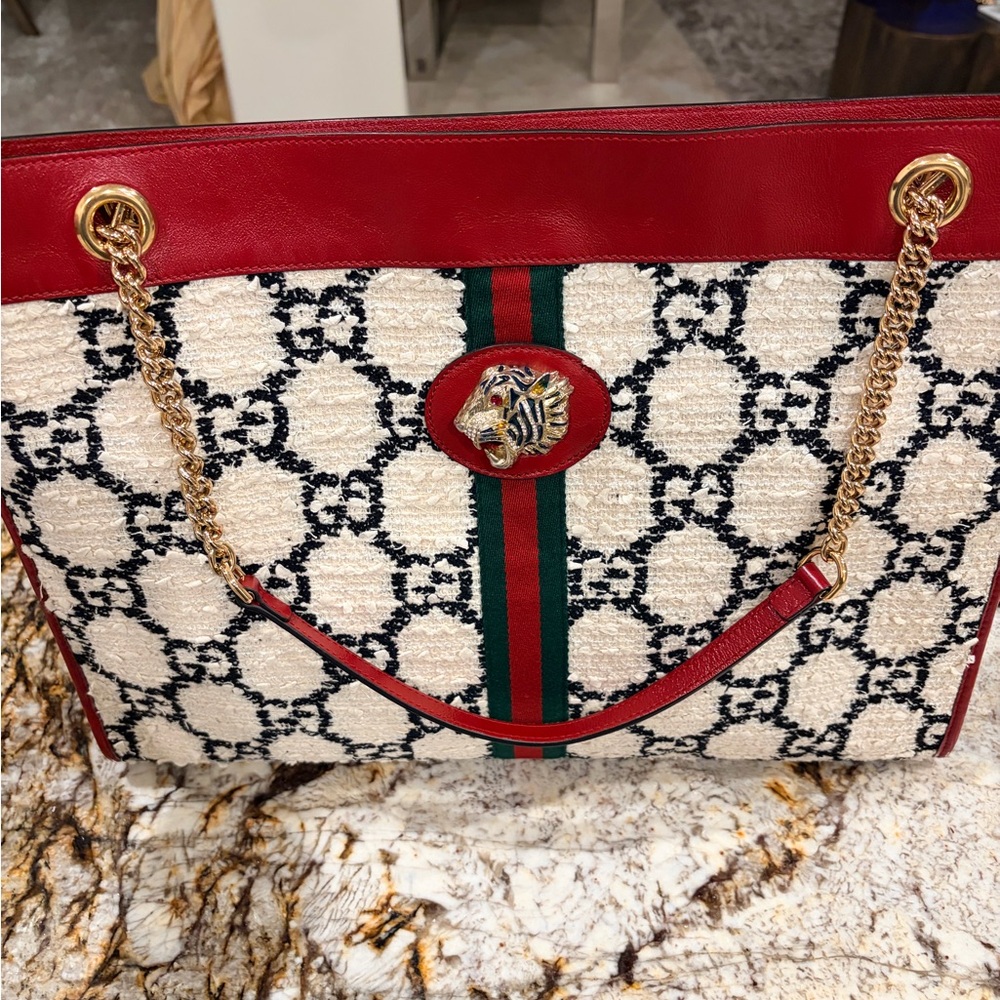 Gucci Tweed GG Monogram Large Rajah Chain Tote